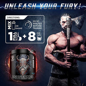 Viking Supps Berserker Pre-Workout, with Creatine, Beta-Alanine, and Caffeine for Energy, Blue Rage (Blue Razz) Flavor, 24 Servings