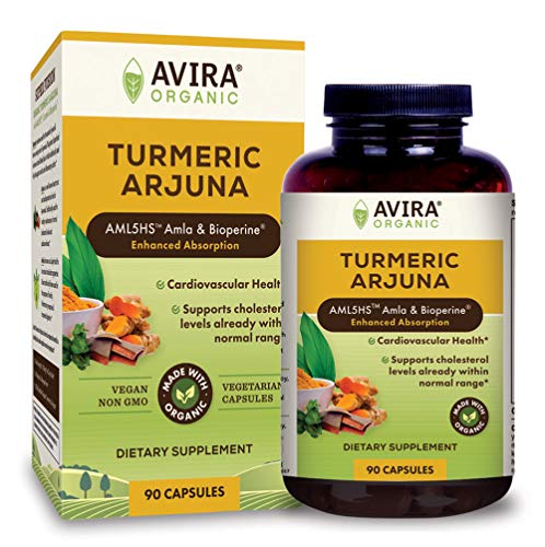 Avira Organic Turmeric Arjuna - Super Fusion with Amla, Curcumin & Bioperine, Supports Cardiovascular Health, Cholesterol & Heart Wellness Supplement, Enhanced Absorption, Max Strength-2160mg Per Day