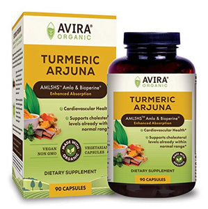 Avira Organic Turmeric Arjuna - Super Fusion with Amla, Curcumin & Bioperine, Supports Cardiovascular Health, Cholesterol & Heart Wellness Supplement, Enhanced Absorption, Max Strength-2160mg Per Day