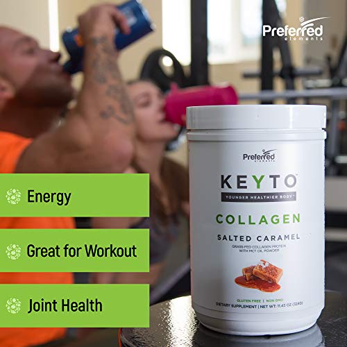Keto Collagen Protein Powder with MCT Oil – Keto and Paleo Friendly Pure Grass Fed Pasture Raised Hydrolyzed Collagen Peptides Keyto Salted Caramel Flavor