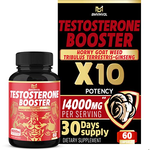 Test Booster Supplement for Men - 14000mg Herbal Equivalent - Supports Performance, Muscle, Energy - Made with Horny Goat Weed, Tribulus, Ginseng
