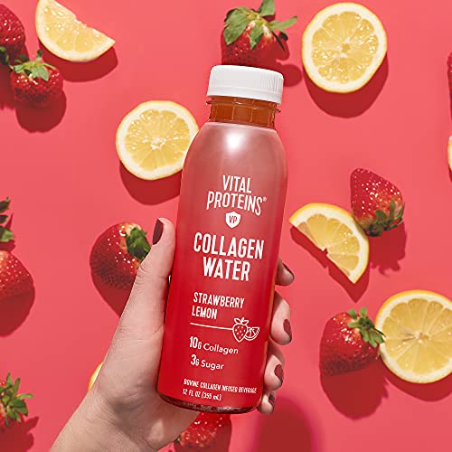 Vital Proteins Collagen Water™, 10g of Collagen per Bottle & Made with Real Fruit Juice, Dairy & Gluten Free - Strawberry Lemon, 4 Pack