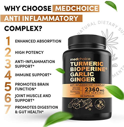 4-in-1 Turmeric Curcumin w Bioperine 2360mg (120 ct) | 95% Curcuminoids, Ginger Root, Garlic Pills, Black Pepper | Anti Inflammatory Joint Pain Heart Health | Made in The USA (120 Count (Pack of 2))