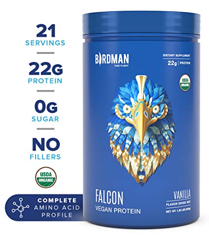 Birdman Falcon Protein Premium Vegan Protein Powder, Plant-Based, Certified Organic, Kosher, Non Dairy, Keto-Friendly, Gluten Free, Vanilla Flavor, 21 Servings 1.38lb (Packaging May Vary)