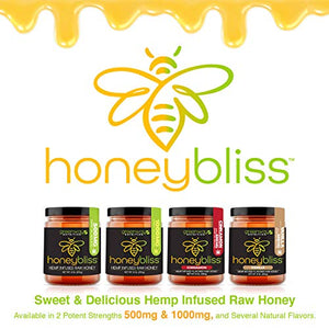 Honeybliss – Raw Clover Honey with Royal Jelly and 500mg Hemp Extract - 9oz Glass Jar | 100% Pure, Unfiltered Raw Honey Infused with Organic Hemp Oil Extract and Premium Royal Jelly