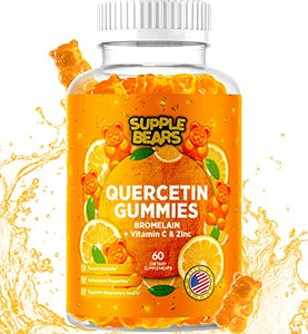 Supplebears Quercetin with Bromelain Gummies - Vitamin C + Zinc & Vitamin D3 – Extra Strength Immune Support Booster for Kids and Adults - 60 Quercetin Gummies - Made in The USA