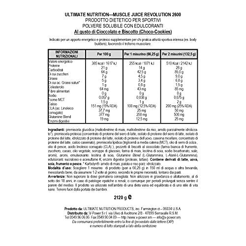 Ultimate Nutrition Muscle Juice Revolution Weight and Lean Muscle Mass Gainer Protein Powder with Glutamine, Micellar Casein and Time Release Complex Carbohydrates, Cookies N Cream, 4.69 Pounds
