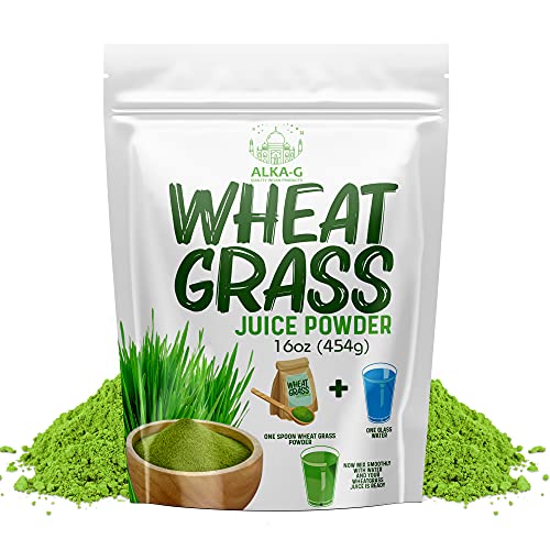 ALKA-G Wheat Grass Powder 16 Oz | Organic Wheat Grass Green Superfoods Powder Sustainably Grown in Indian | Instant Juice Powder Resealable Pack of 1