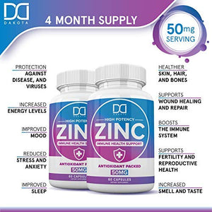 Zinc Supplements 50mg Picolinate for Kids Adults Chelated Zink Vitaminas Organic Vitamin Capsules Lozenge Chewable Tablets for Men Women for Immune Support