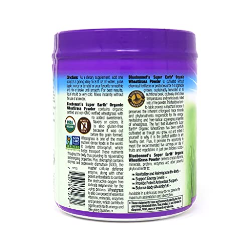 Bluebonnet Nutrition Super Earth Organic Wheatgrass Powder, 35 Servings, Dark Green, 5.6 Oz