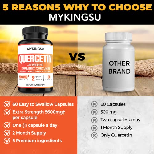 Quercetin Capsules with Berberine, Turmeric Curcumin - 5600mg Per Capsule - Supports Cardiovascular Health, Immune System - 60 Capsules - 2 Month Supply