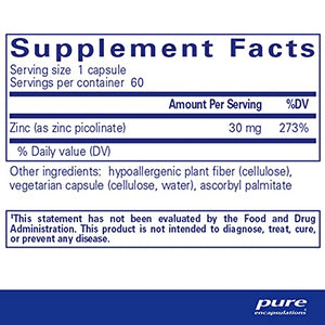 Pure Encapsulations Zinc 30 mg | Zinc Picolinate Supplement for Immune System Support, Growth and Development, Wound Healing, Prostate, and Reproductive Health* | 60 Capsules