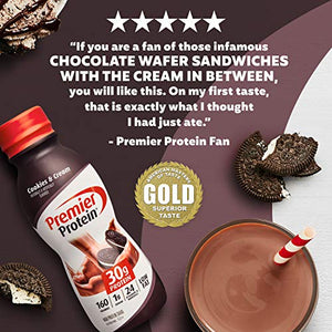 Premier Protein Shake, Cookies & Cream, 30g Protein, 1g Sugar, 24 Vitamins & Minerals, Nutrients to Support Immune Health 11.5 fl oz, 12 Pack