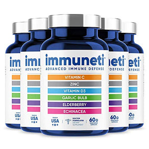 Immuneti - Advanced Immune Defense, 6-in-1 Powerful Blend of Vitamin C, Vitamin D3, Zinc, Elderberries, Garlic Bulb, Echinacea - 5 Pack - Supports Overall Health