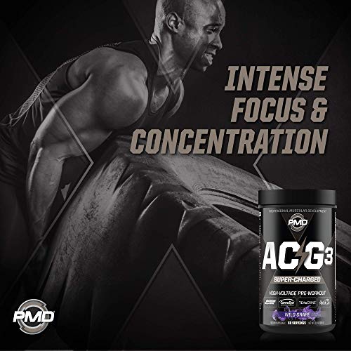 PMD Sports ACG3 Supercharged - Pre Workout - Powerful Strength, High Energy, Maximize Mental Focus, Endurance and Optimum Workout Performance for Men and Women- Wild Grape (60 Servings)