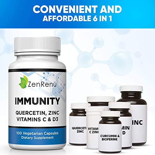 Quercetin 700mg, Zinc, Vitamin C & D3 Supplement - Immune & Health Support Vitamins- Immunity is Made in The USA by Zenrenu