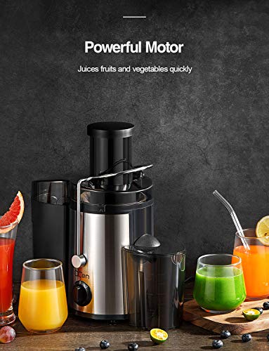 Juicer Machine, 500W Centrifugal Juicer Extractor with Wide Mouth 3” Feed Chute for Fruit Vegetable, Easy to Clean, Stainless Steel, BPA-free, by QCen