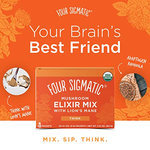 Four Sigmatic Lion's Mane Mushroom Elixir, Organic Lion's Mane Mushroom Powder with Rhodiola & Rose Hips, Immune & Memory Support, Pack of 20