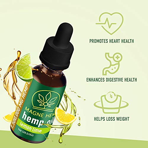 MAGNEHEMP - 1,500,000MG Lemon Lime Flavored Hemp Oil Extract for Pain & Stress, Hemp Oil Drops for Better Sleep