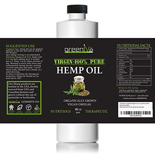 GreenIVe - Hemp Oil - Vegan Omegas - Cold Pressed - Exclusively on Amazon (16oz)