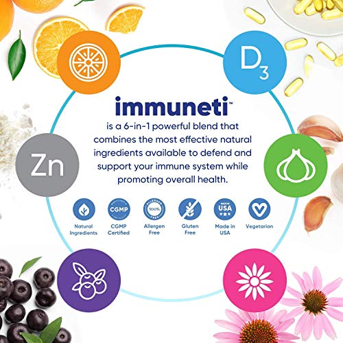 Immuneti - Advanced Immune Defense, 6-in-1 Powerful Blend of Vitamin C, Vitamin D3, Zinc, Elderberries, Garlic Bulb, Echinacea - 5 Pack - Supports Overall Health