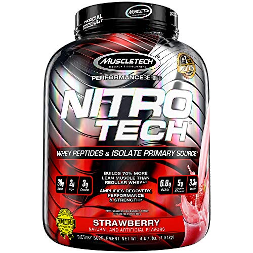 Whey Protein Powder | MuscleTech Nitro-Tech Whey Protein Isolate & Peptides | Lean Protein Powder for Muscle Gain | Muscle Builder for Men & Women | Sports Nutrition | Strawberry, 4 lb (40 Servings)