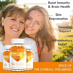 Turmeric Curcumin Gummies with Quercetin, Bromelain, Ginger, Bioperine - Organic & Vegan Anti-inflammatory, Seasonal, Immune, Joint Support Tumeric Curcumin Supplement with Black Pepper - 2Pc/120ct