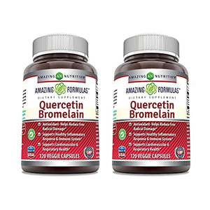 Amazing Nutrition Quercetin 800 Mg with Bromelain 165 Mg Veggie Capsules - Anti-oxidant and Anti-inflammatory Properties - Supports Heart, Joints and Respiratory Health (120 Count (Pack of 2))