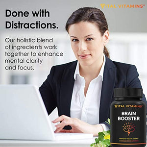 Brain Supplement Nootropics Booster (3-Pack) - Enhance Focus, Concentration, Improve Memory & Clarity - Ginkgo Biloba, Dmae, Mind Enhancement