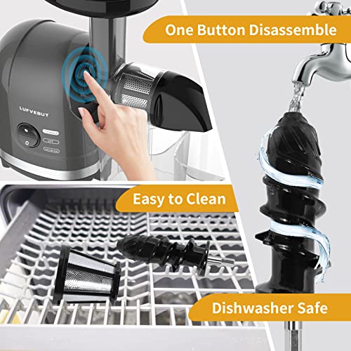 Slow Masticating Juicer Easy to Clean, Cold Press juicer Extractor with 95% Juice Yield, Quiet Motor, Reverse Function Anti-Clogging, 7 Segment Spiral for Vegetable and Fruit