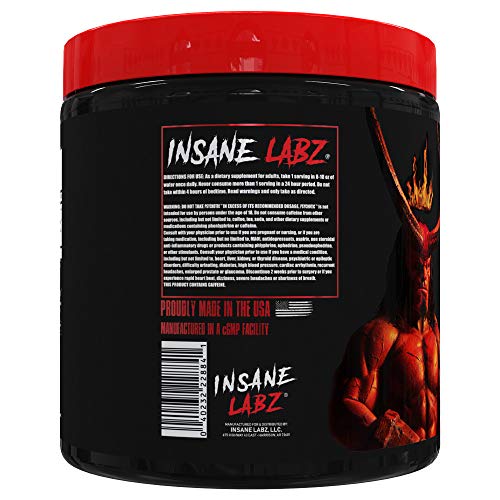 Insane Labz Hellboy Edition, High Stimulant Pre Workout Powder NO Booster with Beta Alanine, L Citrulline, and Caffeine, Boosts Focus, Energy, Endurance, Nitric Oxide Levels, 35 Srvgs,Blue Raspberry