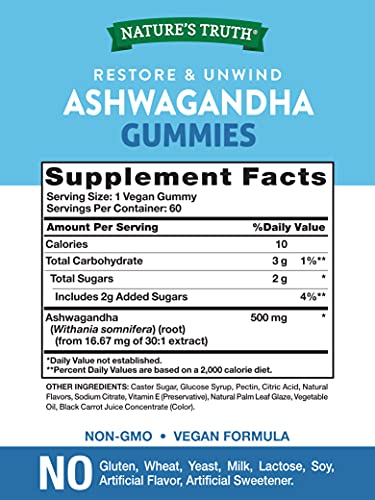 Ashwagandha Gummies | Vegan, Non-GMO, & Gluten Free | 60 Tropical Flavor Gummies | by Natures Truth