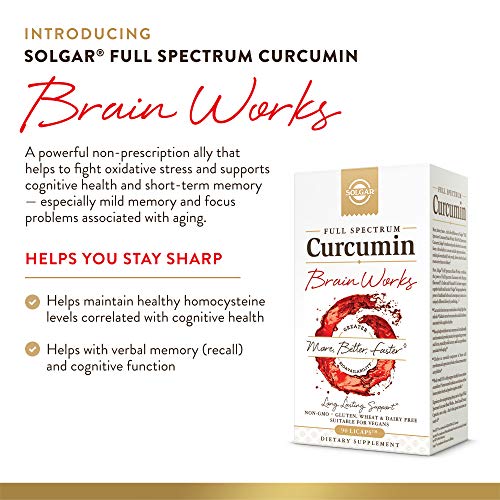 Solgar Full Spectrum Curcumin Brain Works, 90 Licaps - Support Memory Recall, Focus, Cognitive Function - Antioxidant Support - Curcumin, BacoMind, Choline, Vitamin B12 - Non-GMO, Vegan - 30 Servings