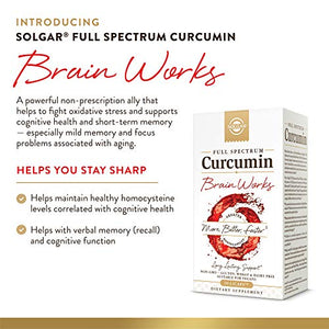 Solgar Full Spectrum Curcumin Brain Works, 90 Licaps - Support Memory Recall, Focus, Cognitive Function - Antioxidant Support - Curcumin, BacoMind, Choline, Vitamin B12 - Non-GMO, Vegan - 30 Servings