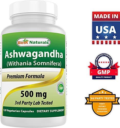 Best Naturals Ashwagandha Capsules for Relaxing Stress and Mood, 500 mg, 120 Count