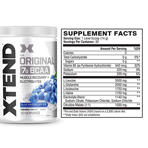 XTEND Original BCAA Powder Blue Raspberry Ice - Sugar Free Post Workout Muscle Recovery Drink with Amino Acids - 7g BCAAs for Men & Women - 30 Servings