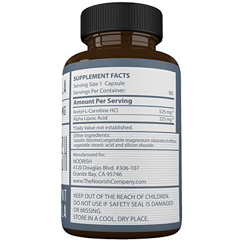 Acetyl L-Carnitine with Alpha Lipoic Acid - ALA ALC ALCAR - Alpha Lipoic Acid with Acetyl L-Carnitine - 525 mg ALCAR - 225 mg ALA - 90 Capsules