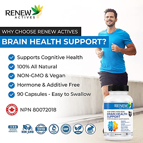 Renew Actives Natural Brain Health Support – 90 Capsules Vitamin Supplements with Bacopa, Gingko Biloba, Lion’s Mane - Cognitive Health, Enhanced Memory, Healthy Brain Functions