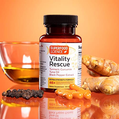 Superfood Science Turmeric Curcumin Supplement with Black Pepper and Omega 3 Fish Oil, High Absorption Turmeric Supplement with Bioperine for Joint and Inflammatory Support, Non GMO, 30 Capsules