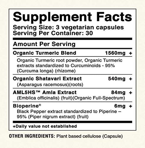 Avira Organic Turmeric Shatavari – Super Fusion With Amla, Curcumin And Bioperine, Helps Support Immune And Reproductive Function, Enhanced Absorption, Max Strength-2190mg Per Day Intake