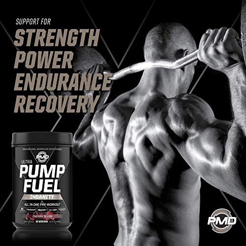 PMD Sports Ultra Pump Fuel Insanity - Pre Workout Drink Mix for Energy, Strength, Endurance, Muscle Pumps and Recovery - Complex Carbohydrates and Amino Energy - Cherry Slush (30 Servings)