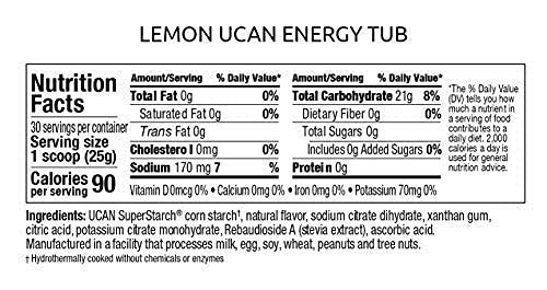 UCAN Keto Energy Powder - Sugar Free Pre Workout Powder for Men & Women with SuperStarch - Non-GMO, Vegan, Gluten Free - Lemon - 30 Servings