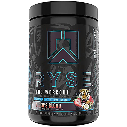 Ryse PRE Workout | Ryse Up Supplements | Fuel Your Greatness™ | Energy, Endurance, Focus, Next Level Pump, Citruline, Taurine, Arginine, CarnoSyn® Beta Alanine, 20 Servings (Tiger's Blood)