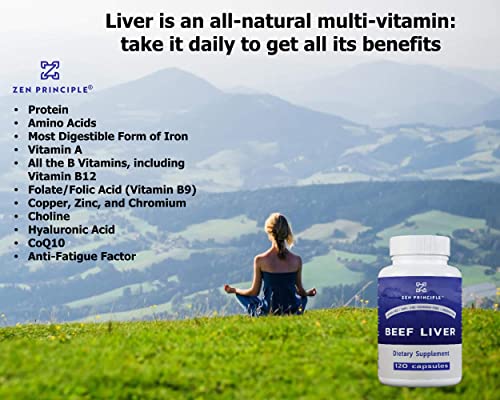 Ultra-Pure Desiccated Beef Liver, Grass-Fed, Pasture-Raised Cows. No Hormones or GMO. Natural Energy and Workout Boost from Iron, Amino Acids, Protein and Vitamins. 120 Capsules 750 Mg.