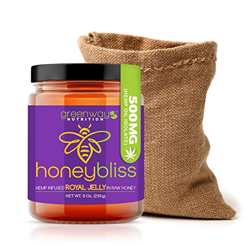 Honeybliss – Raw Clover Honey with Royal Jelly and 500mg Hemp Extract - 9oz Glass Jar | 100% Pure, Unfiltered Raw Honey Infused with Organic Hemp Oil Extract and Premium Royal Jelly