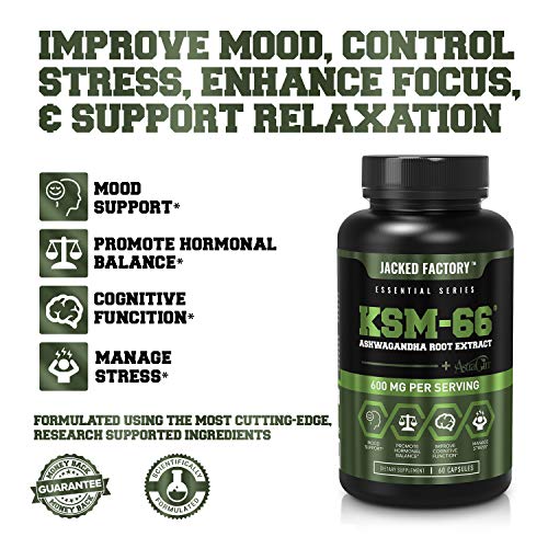 Ashwagandha Root Extract (KSM-66 Ashwagandha) w/ 5% Withanolides - Supplement for Natural Stress Relief, Cognitive Function, Vitality, and Mood Support - 60 Veggie Capsules