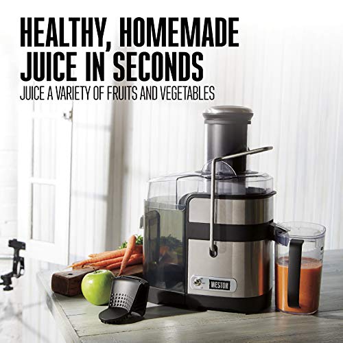 Weston Powerful Juicer Machine with XL 3.5" Feed Chute, BPA Free, 1100W, Easy Sweep Cleaning Tool (67902), Silver