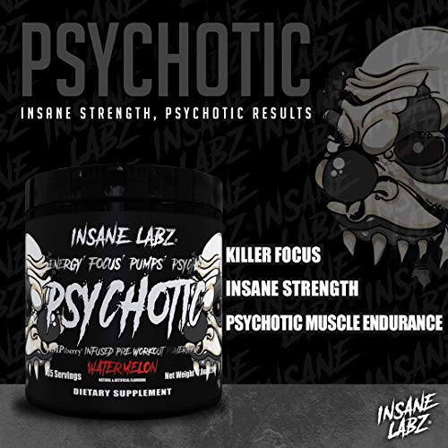 Insane Labz Psychotic Black Edition Mid Stimulant Pre Workout Powder, Energy Focus Pumps, Loaded with Creatine Beta Alanine Taurine Fueled by AMPiberry, 35 Servings Grape