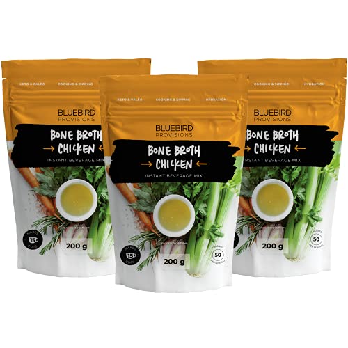 Bone Broth Powder, Chicken, 12 g Protein, Keto Diet, Paleo, 100% Recyclable Package, Use On-The-Go. 3 Pack