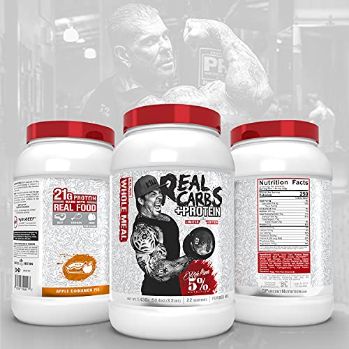 Rich Piana 5% Nutrition Real Carbs + Protein | Real Food Meal Replacement + Animal Protein | Lean Muscle Mass Gainer, Complex Carbohydrates, Workout Recovery | 50.4 oz, 22 Srvgs (Apple Cinnamon Pie)
